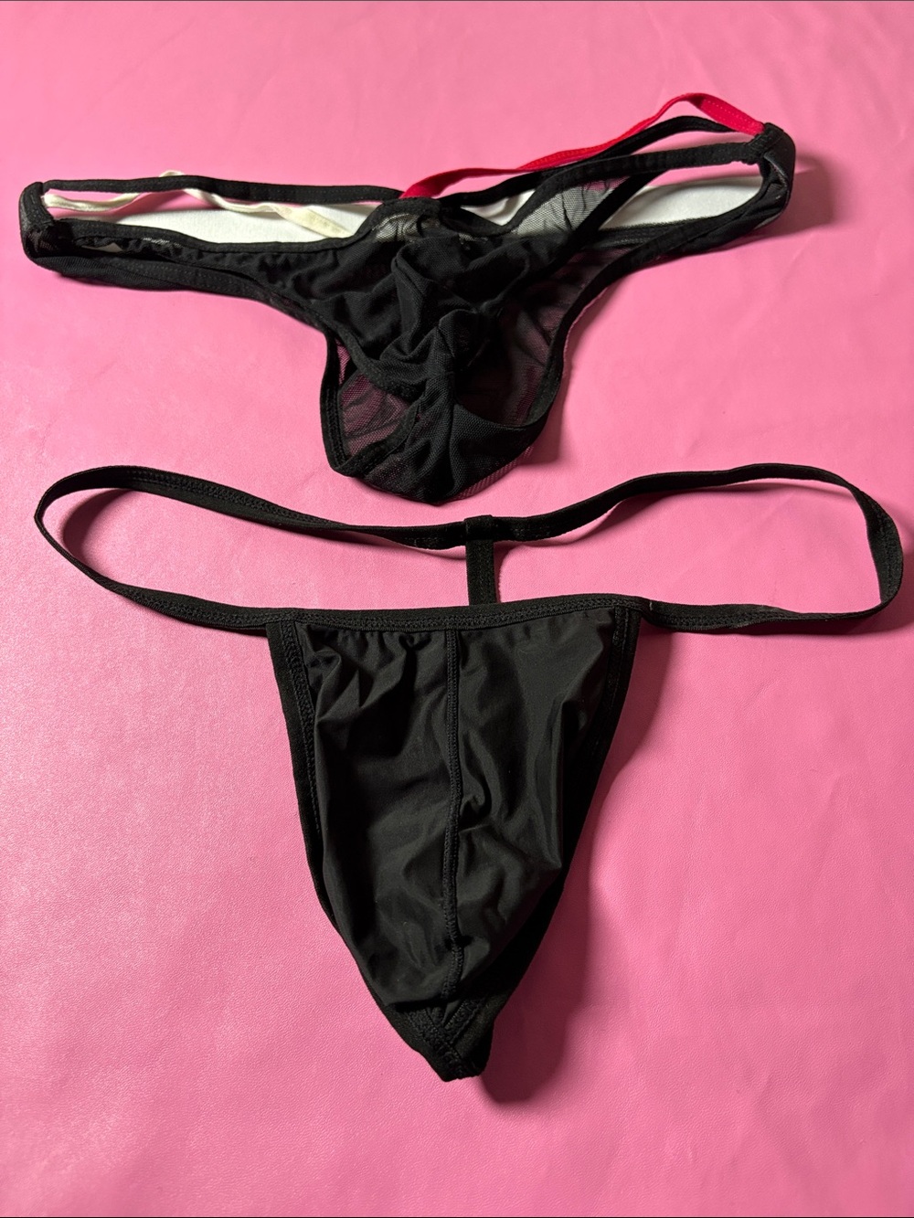Men's Black Mesh & Stretch G-String Thongs - Pack of 2